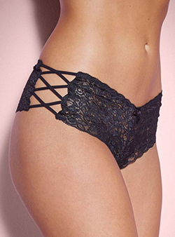 Women's Semi-sheer Lace Hip Hugger Thong with Side Laces